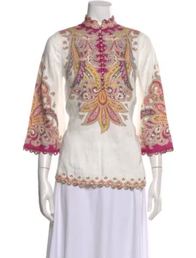 Pre-owned Zimmermann Linen Paisley Print Blouse In White