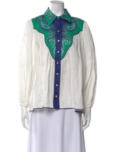 Pre-owned Zimmermann Linen Paisley Print Blouse In White