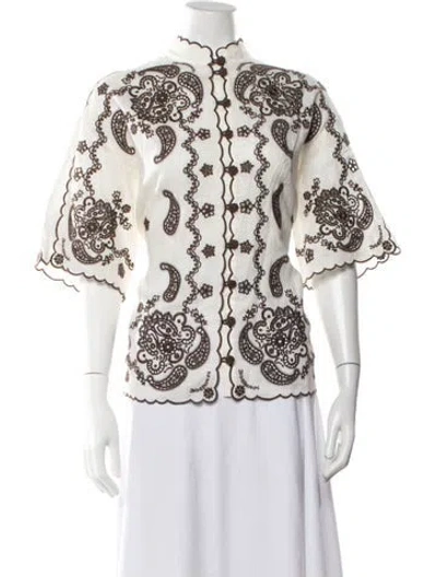 Pre-owned Zimmermann Linen Paisley Print Blouse In White