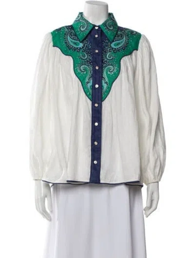 Pre-owned Zimmermann Linen Paisley Print Blouse In White