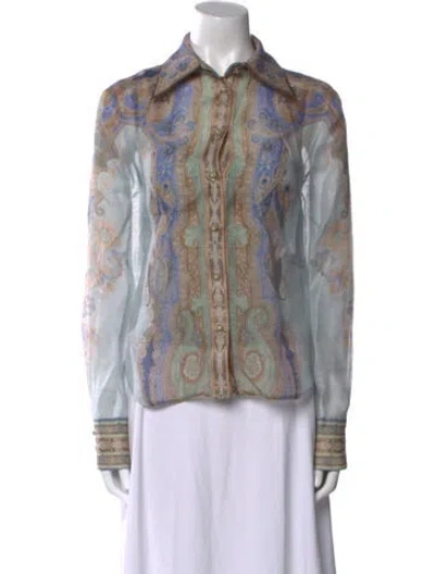 Pre-owned Zimmermann Linen Paisley Print Button-up Top In Blue