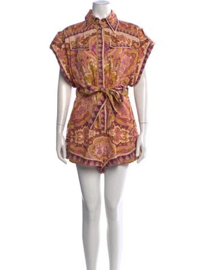 Pre-owned Zimmermann Linen Paisley Print Jumpsuit In Neutral