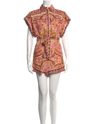 Pre-owned Zimmermann Linen Paisley Print Jumpsuit In Purple