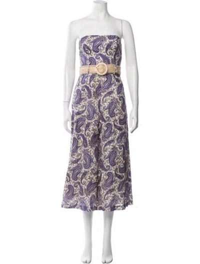 Pre-owned Zimmermann Linen Paisley Print Jumpsuit In Purple