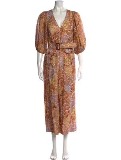 Pre-owned Zimmermann Linen Paisley Print Jumpsuit W/ Tags In Neutrals