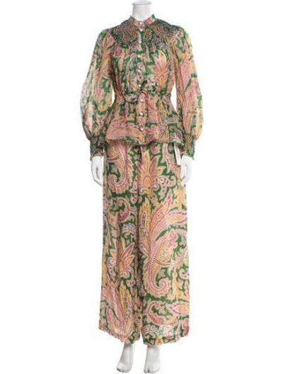 Pre-owned Zimmermann Linen Paisley Print Pant Set In Green