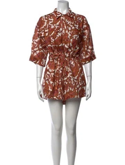 Pre-owned Zimmermann Linen Paisley Print Romper In Brown