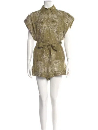 Pre-owned Zimmermann Linen Paisley Print Romper In Green