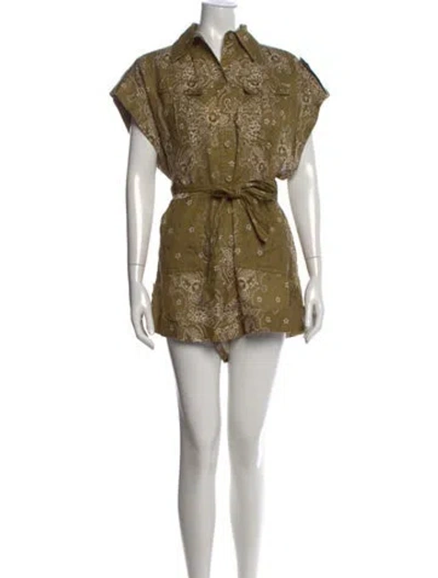 Pre-owned Zimmermann Linen Paisley Print Romper In Green
