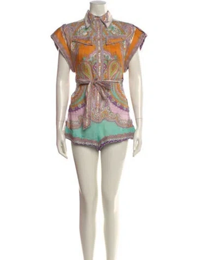 Pre-owned Zimmermann Linen Paisley Print Romper In Multi