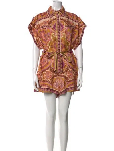 Pre-owned Zimmermann Linen Paisley Print Romper In Neutral