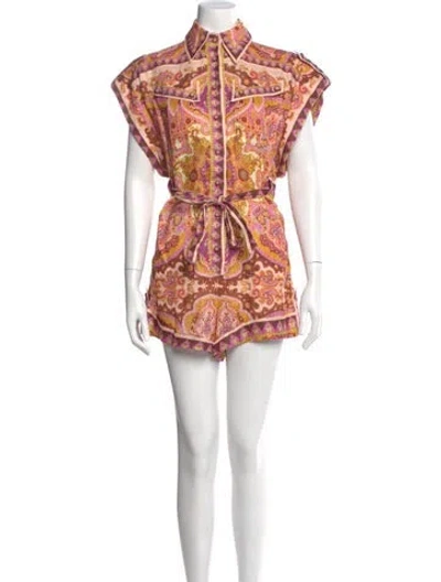 Pre-owned Zimmermann Linen Paisley Print Romper In Orange