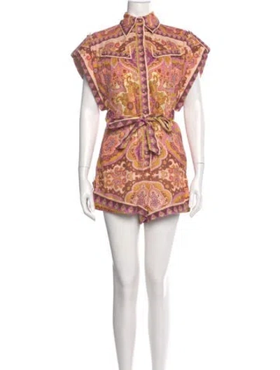 Pre-owned Zimmermann Linen Paisley Print Romper In Orange