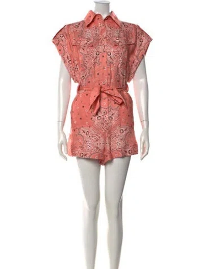 Pre-owned Zimmermann Linen Paisley Print Romper In Pink
