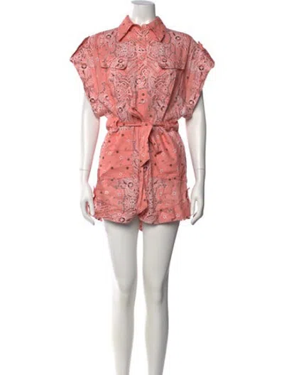 Pre-owned Zimmermann Linen Paisley Print Romper In Pink