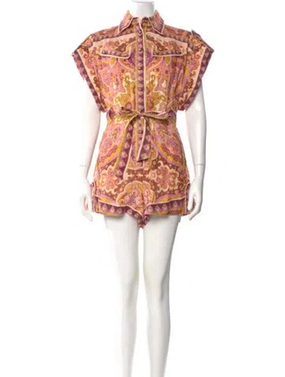 Pre-owned Zimmermann Linen Paisley Print Romper In Purple