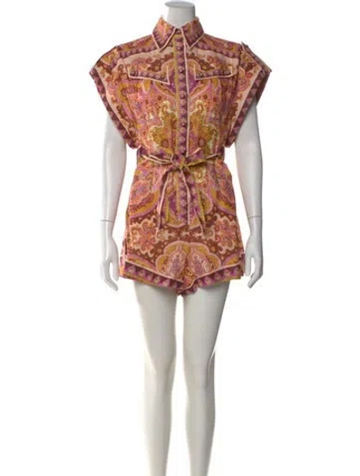 Pre-owned Zimmermann Linen Paisley Print Romper In Purple