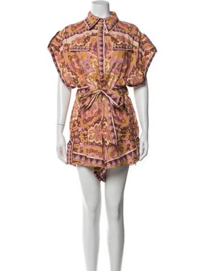 Pre-owned Zimmermann Linen Paisley Print Romper In Purple