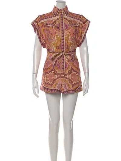 Pre-owned Zimmermann Linen Paisley Print Romper In Purple