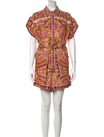 Pre-owned Zimmermann Linen Paisley Print Romper In Purple
