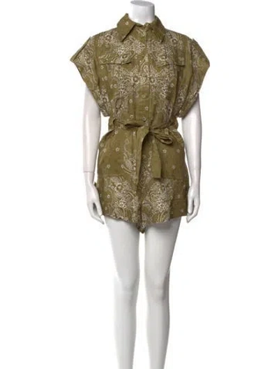 Pre-owned Zimmermann Linen Paisley Print Romper W/ Tags In Green
