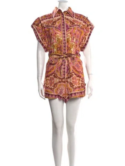 Pre-owned Zimmermann Linen Paisley Print Romper W/ Tags In Purple