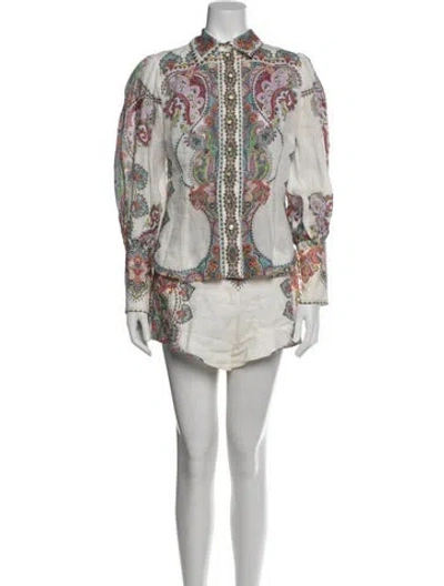 Pre-owned Zimmermann Linen Paisley Print Short Set In Neutral