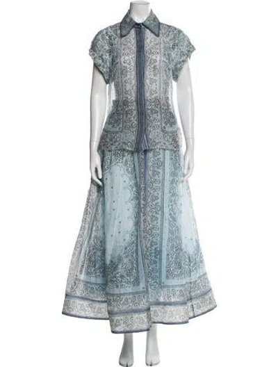 Pre-owned Zimmermann Linen Paisley Print Skirt Set In Blue