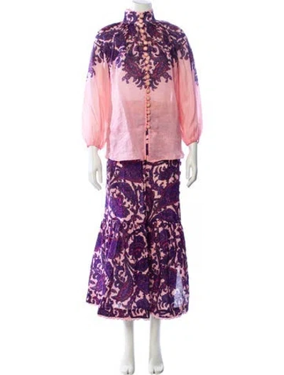 Pre-owned Zimmermann Linen Paisley Print Skirt Set In Pink