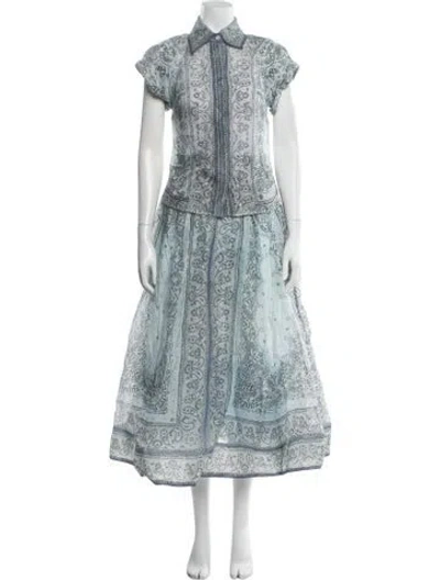 Pre-owned Zimmermann Linen Paisley Print Skirt Set W/ Tags In Blue
