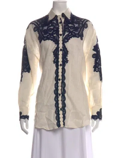 Pre-owned Zimmermann Linen Patterned Blouse In Neutrals