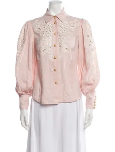 Pre-owned Zimmermann Linen Patterned Blouse In Purple