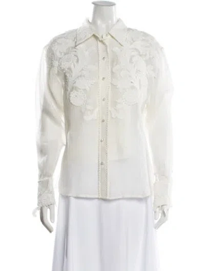 Pre-owned Zimmermann Linen Patterned Blouse W/ Tags In White