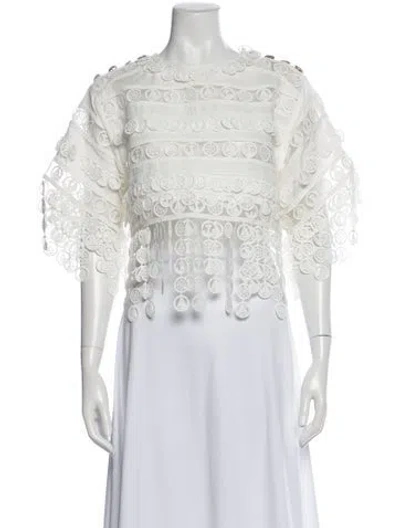 Pre-owned Zimmermann Linen Patterned Blouse W/ Tags In White