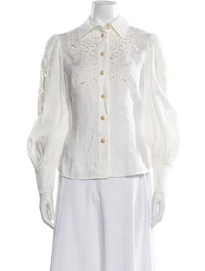 Pre-owned Zimmermann Linen Patterned Blouse In White