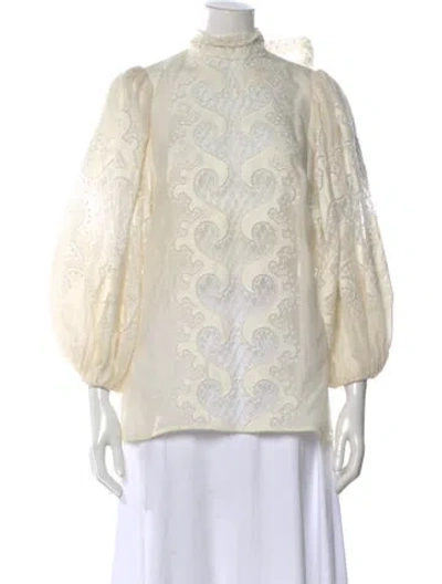 Pre-owned Zimmermann Linen Patterned Blouse In White