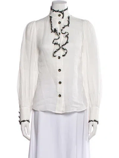 Pre-owned Zimmermann Linen Patterned Blouse In White