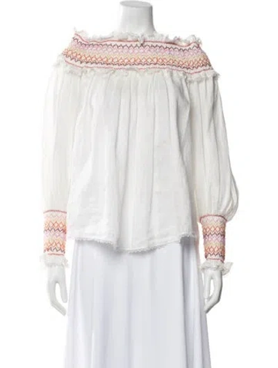 Pre-owned Zimmermann Linen Patterned Blouse In White