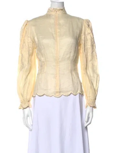Pre-owned Zimmermann Linen Patterned Blouse In White