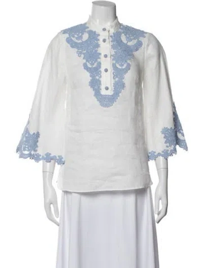Pre-owned Zimmermann Linen Patterned Blouse In White