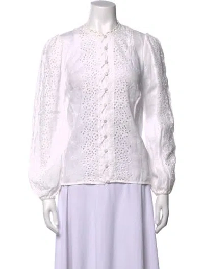 Pre-owned Zimmermann Linen Patterned Blouse In White
