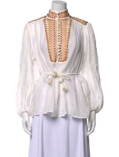 Pre-owned Zimmermann Linen Patterned Blouse In White