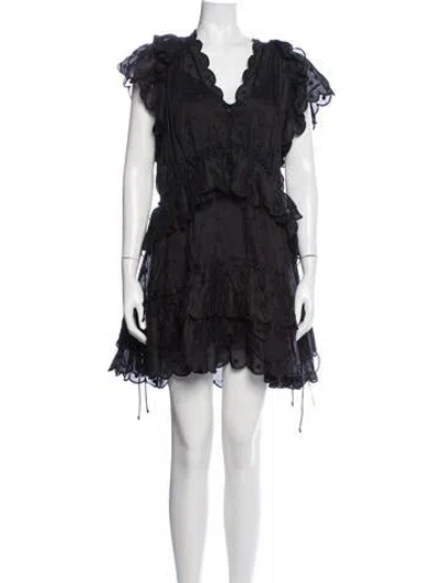 Pre-owned Zimmermann Linen Patterned Dress Set In Black
