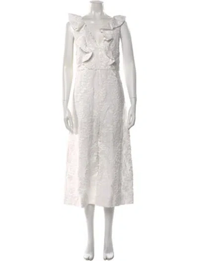 Pre-owned Zimmermann Linen Patterned Jumpsuit In White