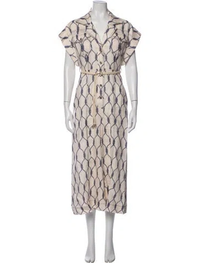 Pre-owned Zimmermann Linen Patterned Jumpsuit In White