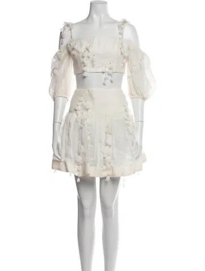 Pre-owned Zimmermann Linen Patterned Skirt Set In Neutrals