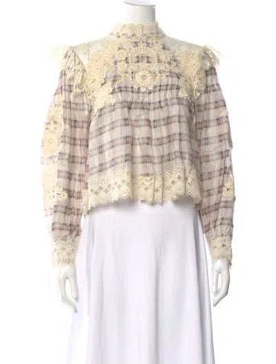 Pre-owned Zimmermann Linen Plaid Print Blouse In Neutral