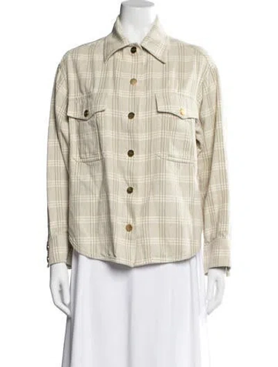 Pre-owned Zimmermann Linen Plaid Print Jacket In Green