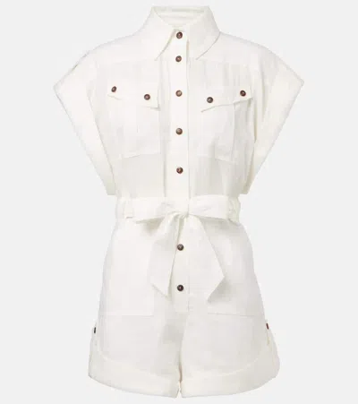 Zimmermann Rhiannon Cuffed Linen Playsuit In White