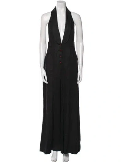 Pre-owned Zimmermann Linen Plunge Neckline Jumpsuit In Black